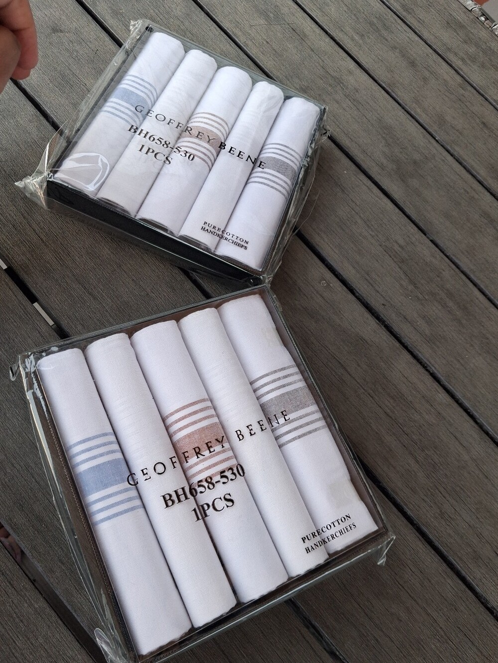 2 Sets Of Geoffrey Beene White Cotton Handkerchiefs - 5 Pca./pack